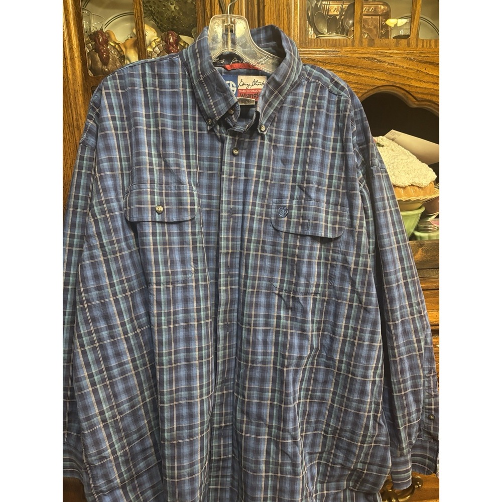 Wrangler George Strait Cowboy Cut Collection‎ Men's Button Shirt Blue Plaid 3XL